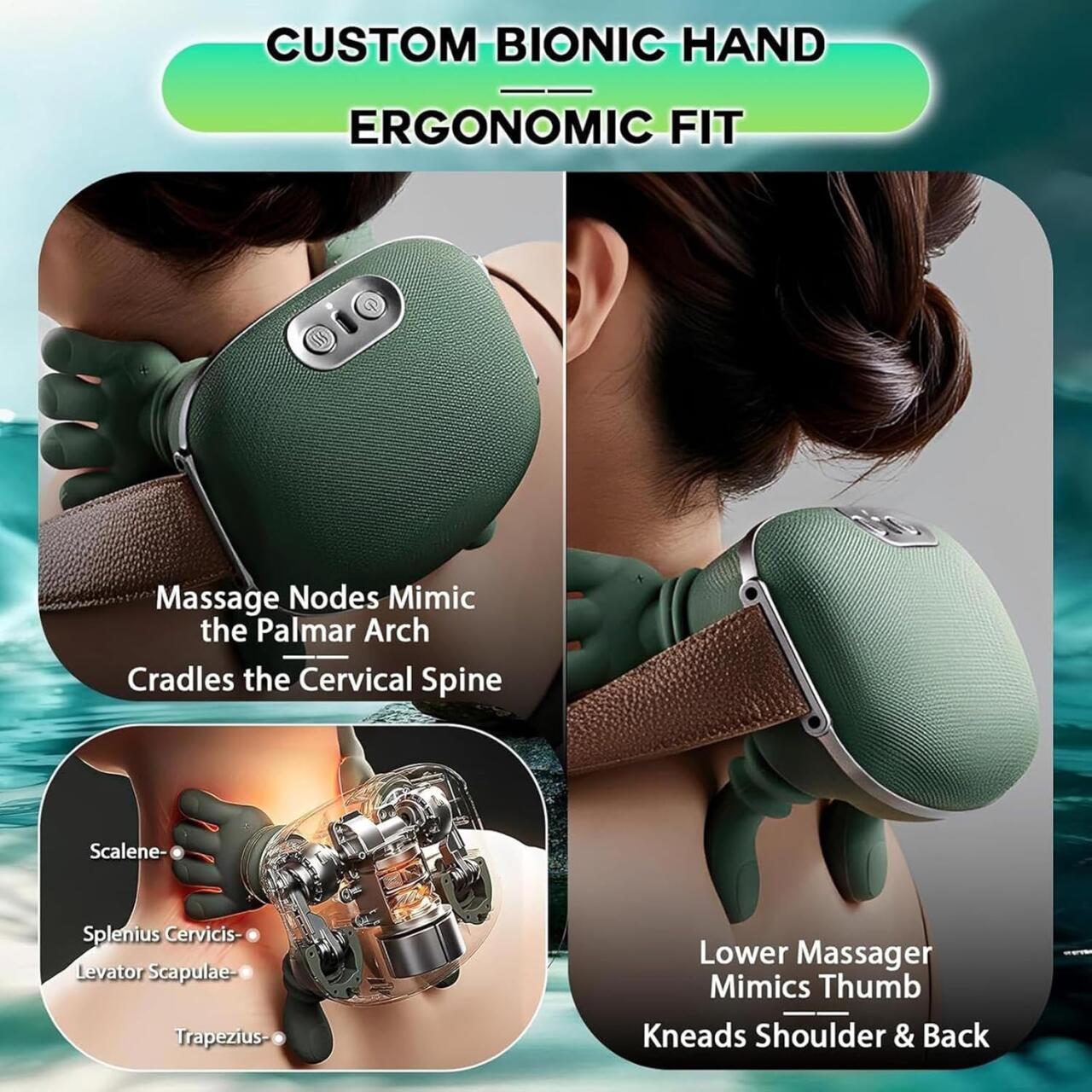 Masajeador Cervical y Espalda 4D Mano Biónica con Calor