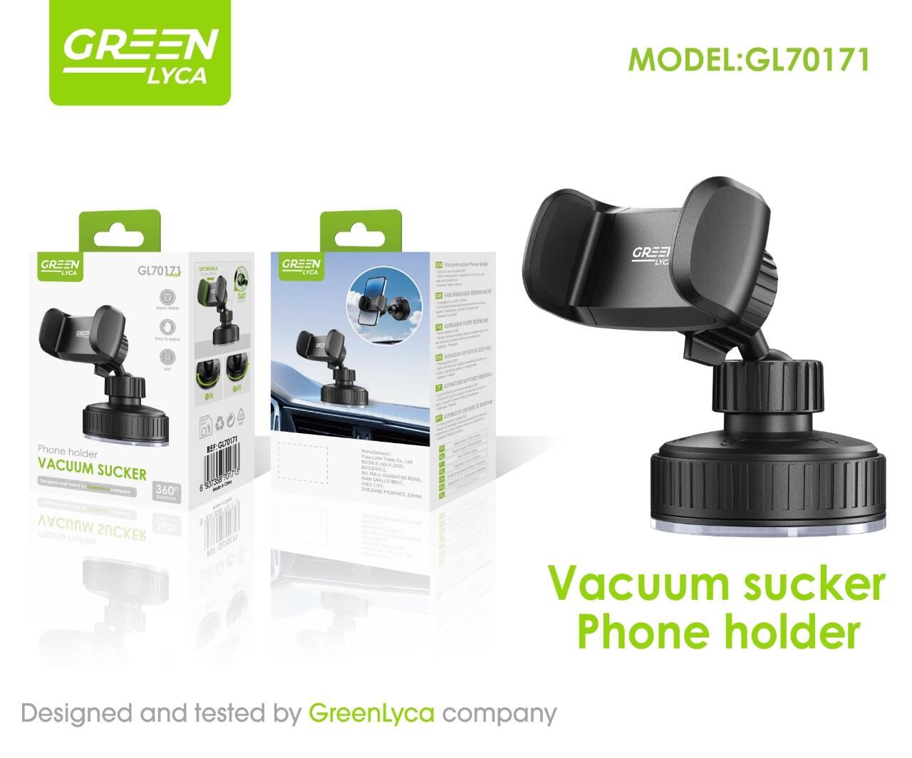 Soporte de móvil para coche al vacío, Green Lyca gl 70171